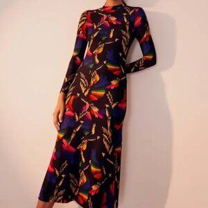 NWT Farm Rio Black Macaws Flight Long Sleeve Dress